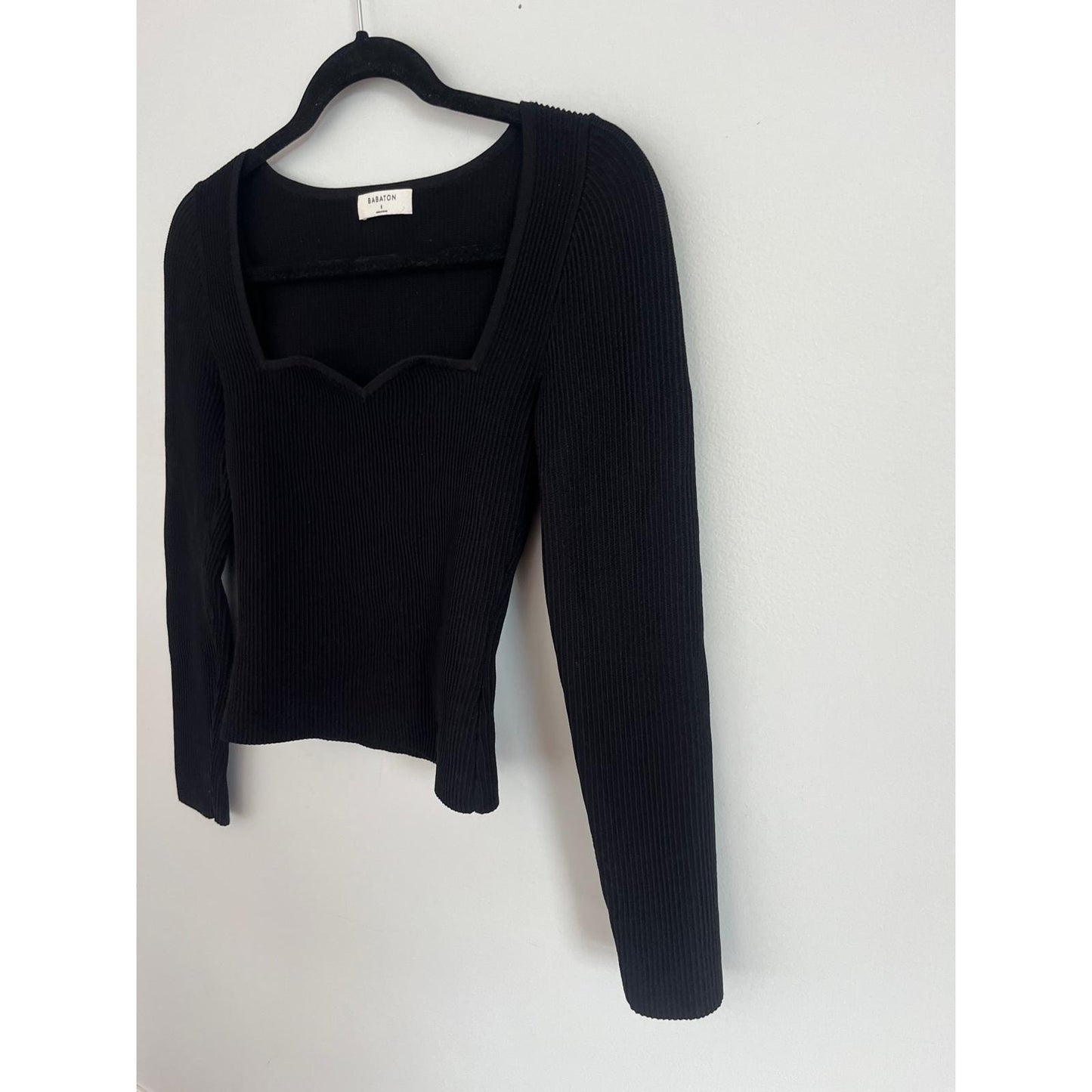 Babaton Ribbed Knit Top Women S Black Long Sleeve Sweetheart Neck