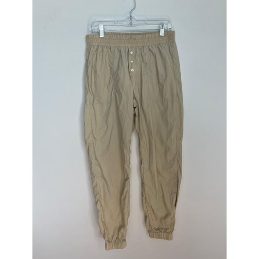 Donni Jogger Pants Women L Beige Lightweight Button Front Elastic Waist