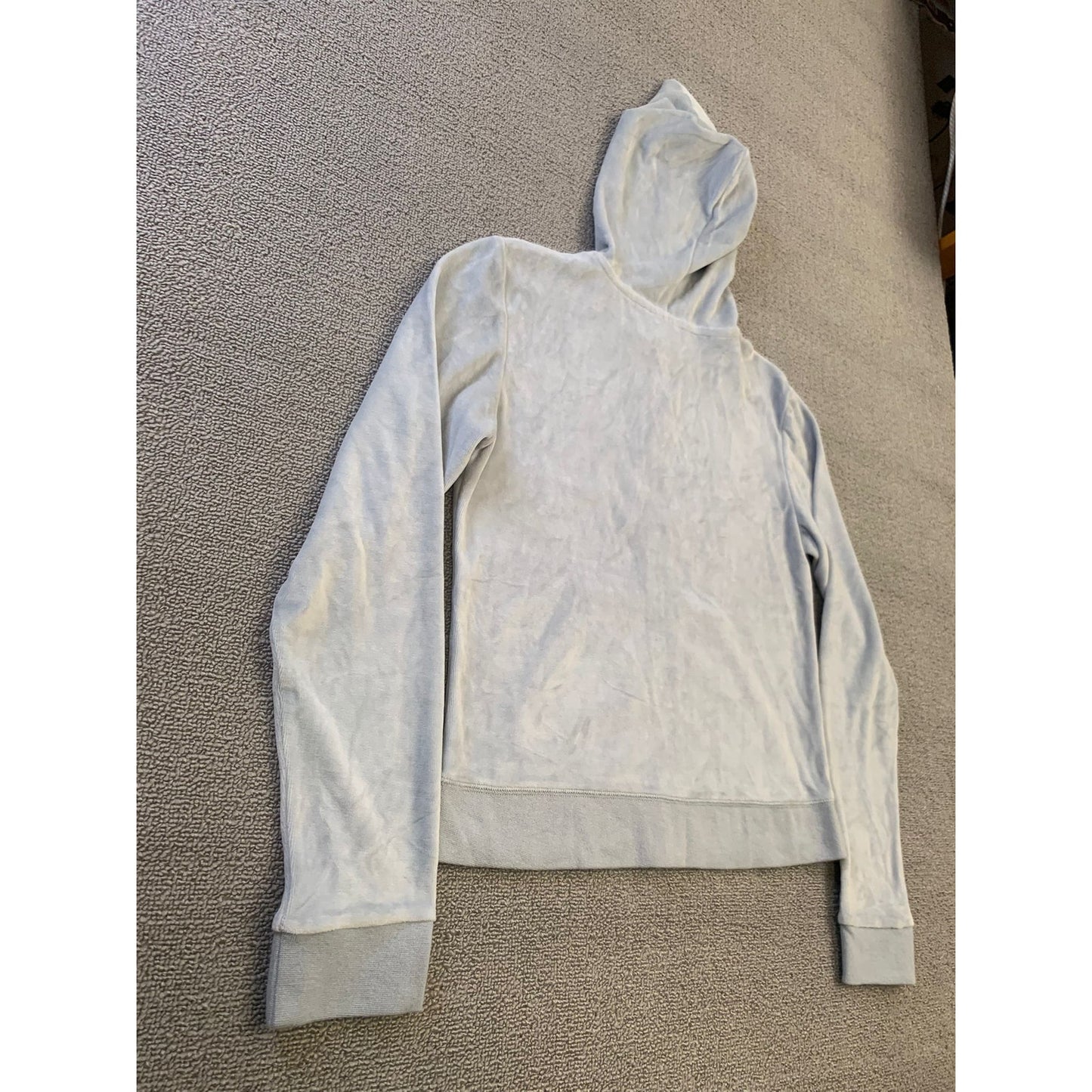 VERONA L Women's Gray Full Zip Velour Hooded Sweatshirt Soft Y2K
