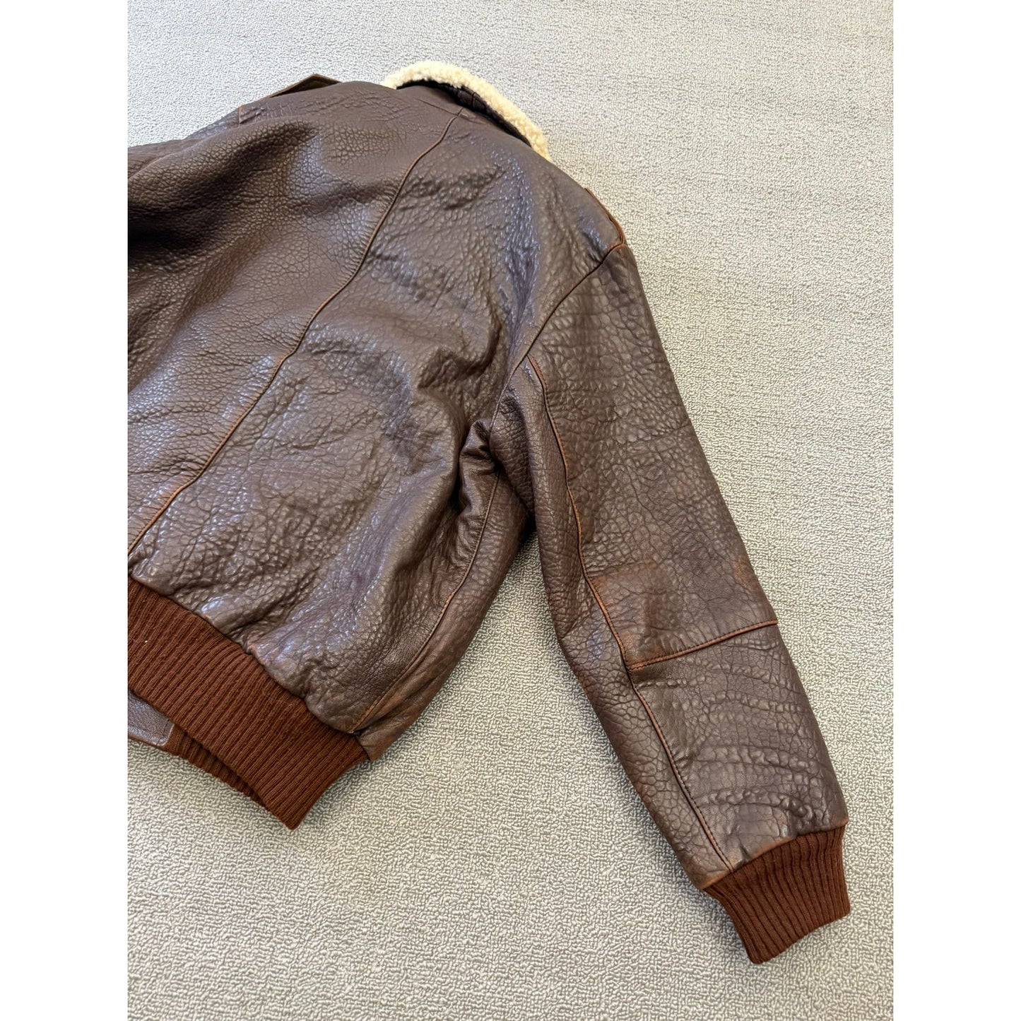 Jacqueline C Paris Leather Bomber Jacket W 36 Shearling Collar Vintage Aviator