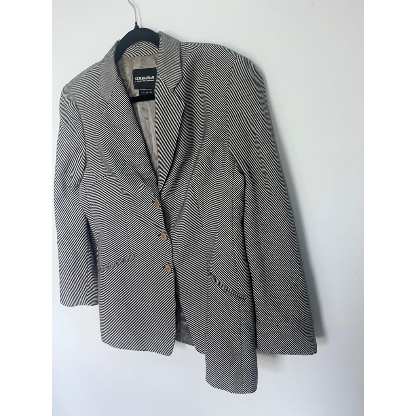 Giorgio Armani Blazer Men 48 Black White Striped Cashmere Made in Italy