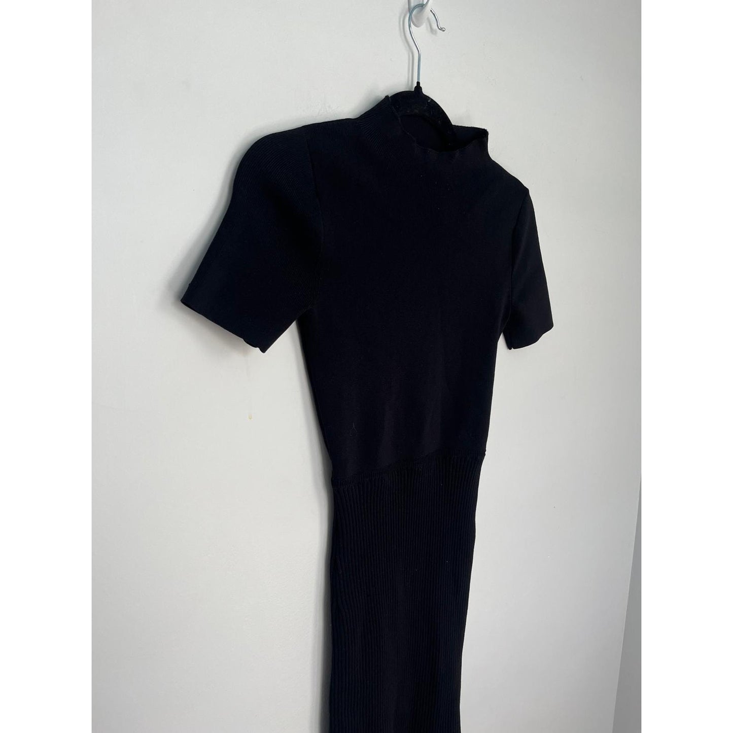 Babaton Knit Midi Dress Women XS Black Short Sleeve Ribbed Bodycon