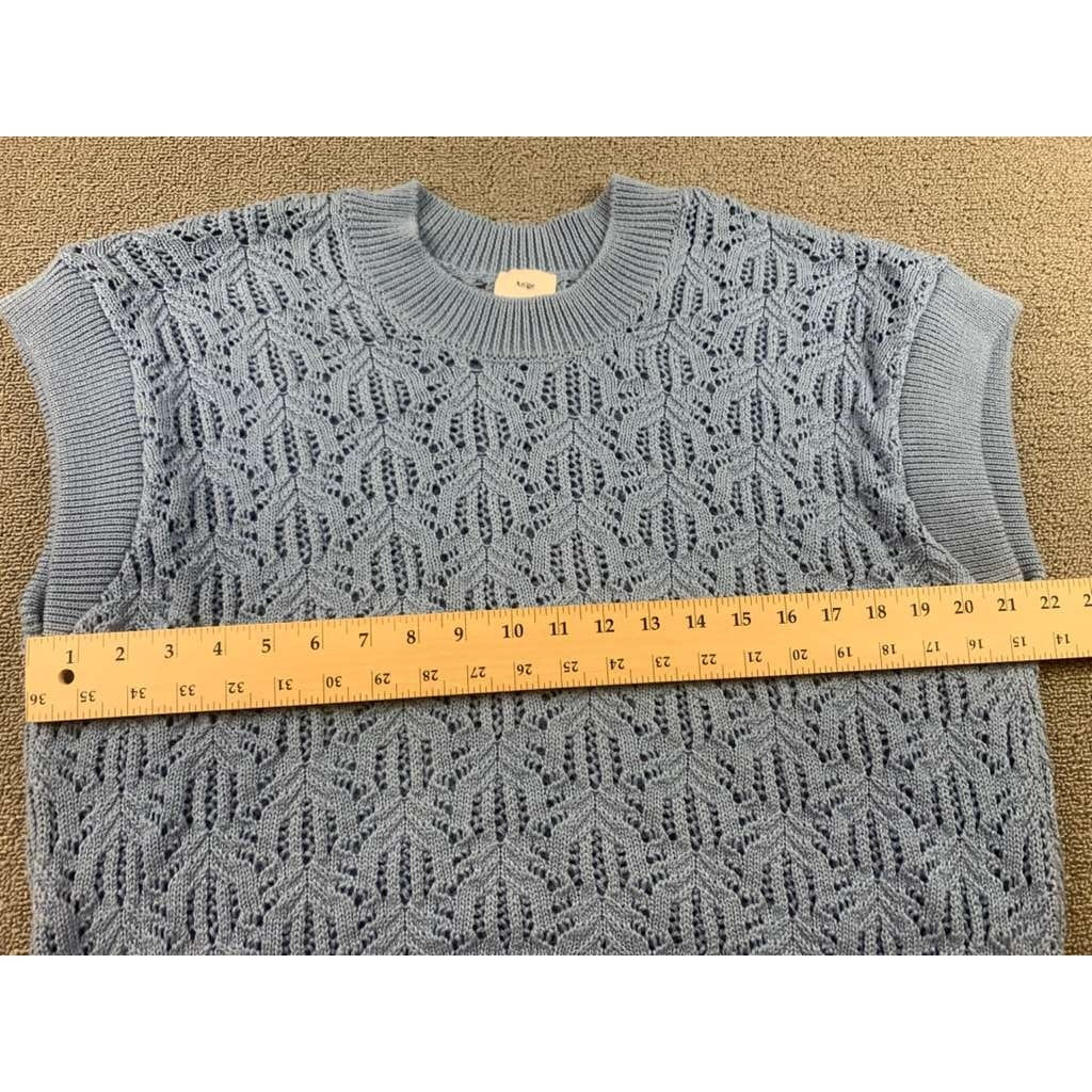 An’ge Ange Sweater Vest Women S/M Blue Open Knit Eyelet Sleeveless Preppy