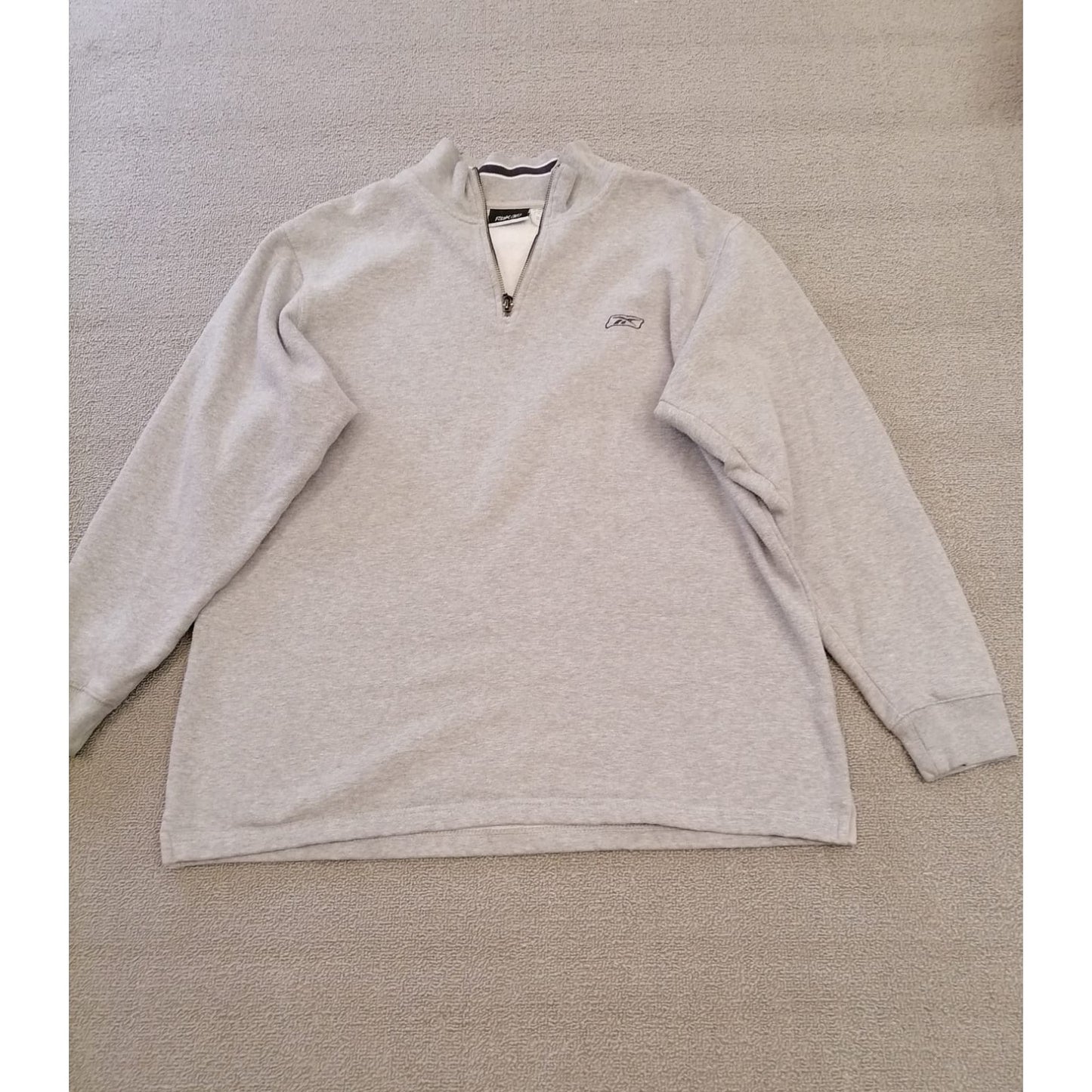 Reebok Large Male Grey Striped Quarter Zip Cotton Blend Pullover Sweatshirt