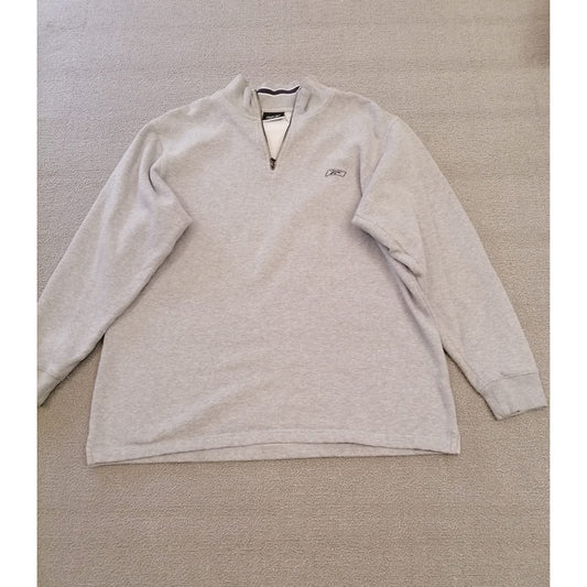 Reebok Large Male Grey Striped Quarter Zip Cotton Blend Pullover Sweatshirt