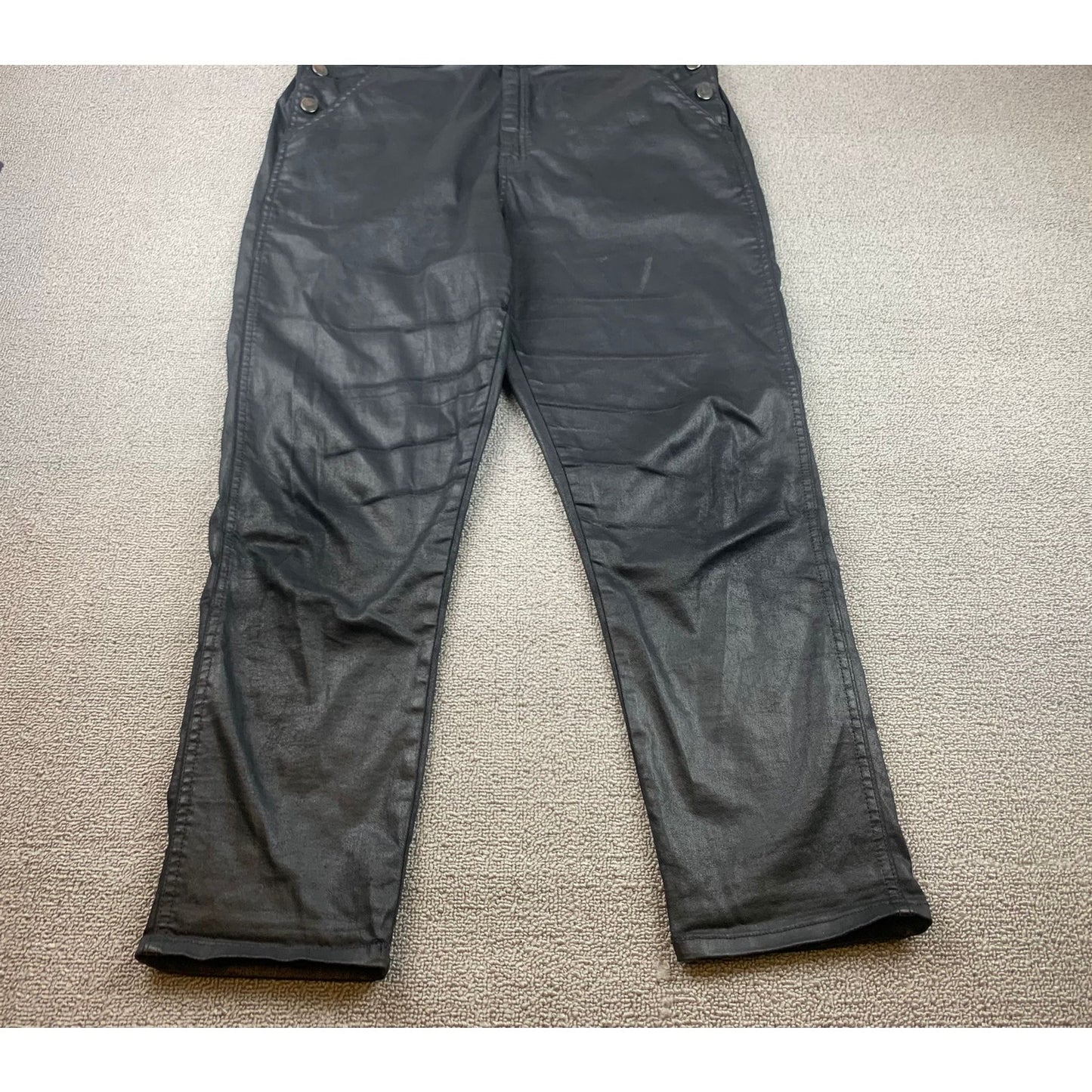 Current/Elliott Women's 3 Black Coated Denim Overalls Jumpsuit Pants