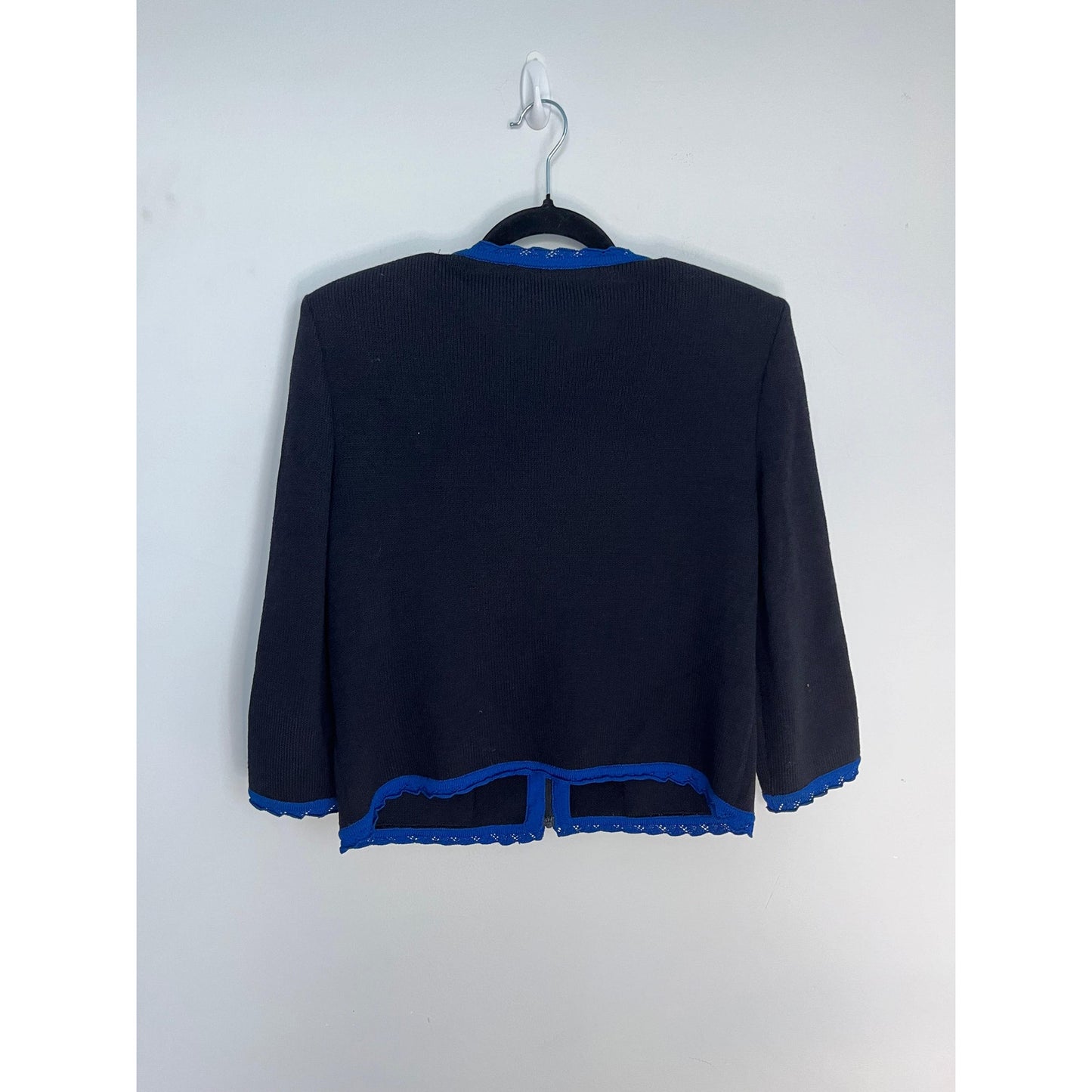 St John Collection Knit Blazer Jacket Women 4 Navy Blue Contrast Trim Zip