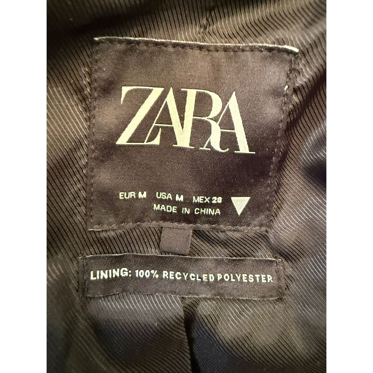 ZARA Women's Medium Black Faux Leather Blazer Double Button
