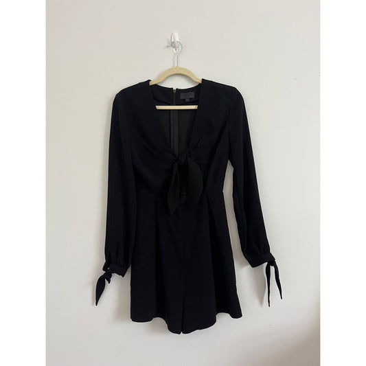 Intermix Romper Women S Black Long Sleeve Front Tie Deep V Back Zip Dressy
