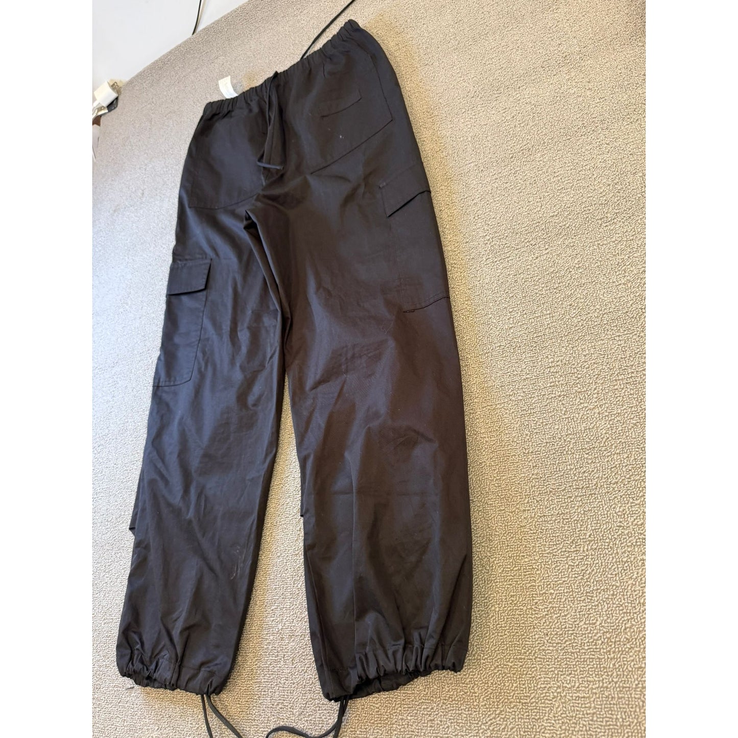 ZARA Women's Parachute Cargo Pants XS Black Wide Leg Drawstring Streetwear