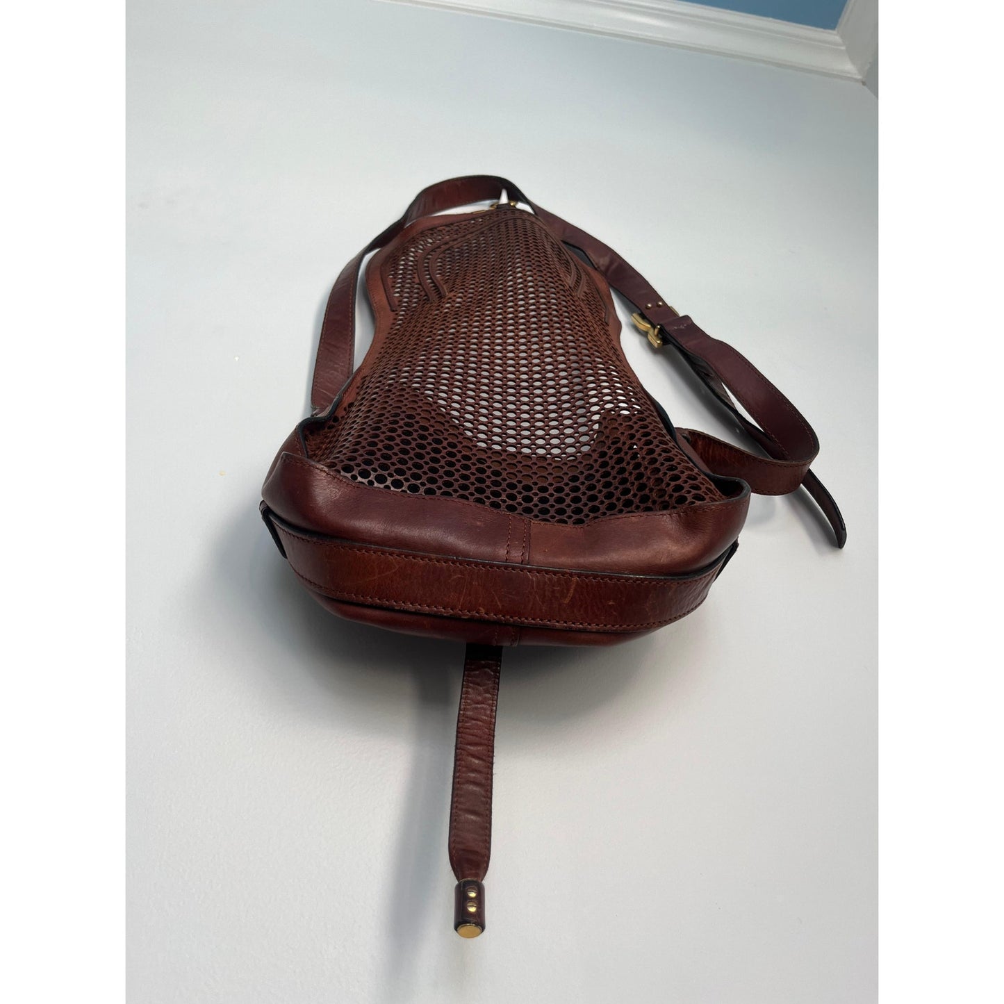 Chloe Crossbody Bag Women Brown Perforated Leather Saddle Flap