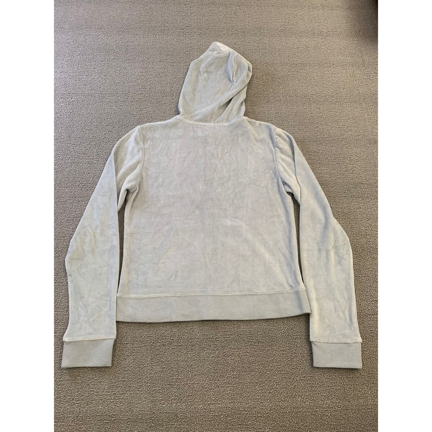 VERONA L Women's Gray Full Zip Velour Hooded Sweatshirt Soft Y2K