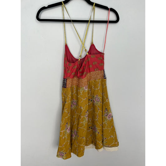Free People Beaded Embroidered Mini Dress Women 4 Boho Festival Mixed Print