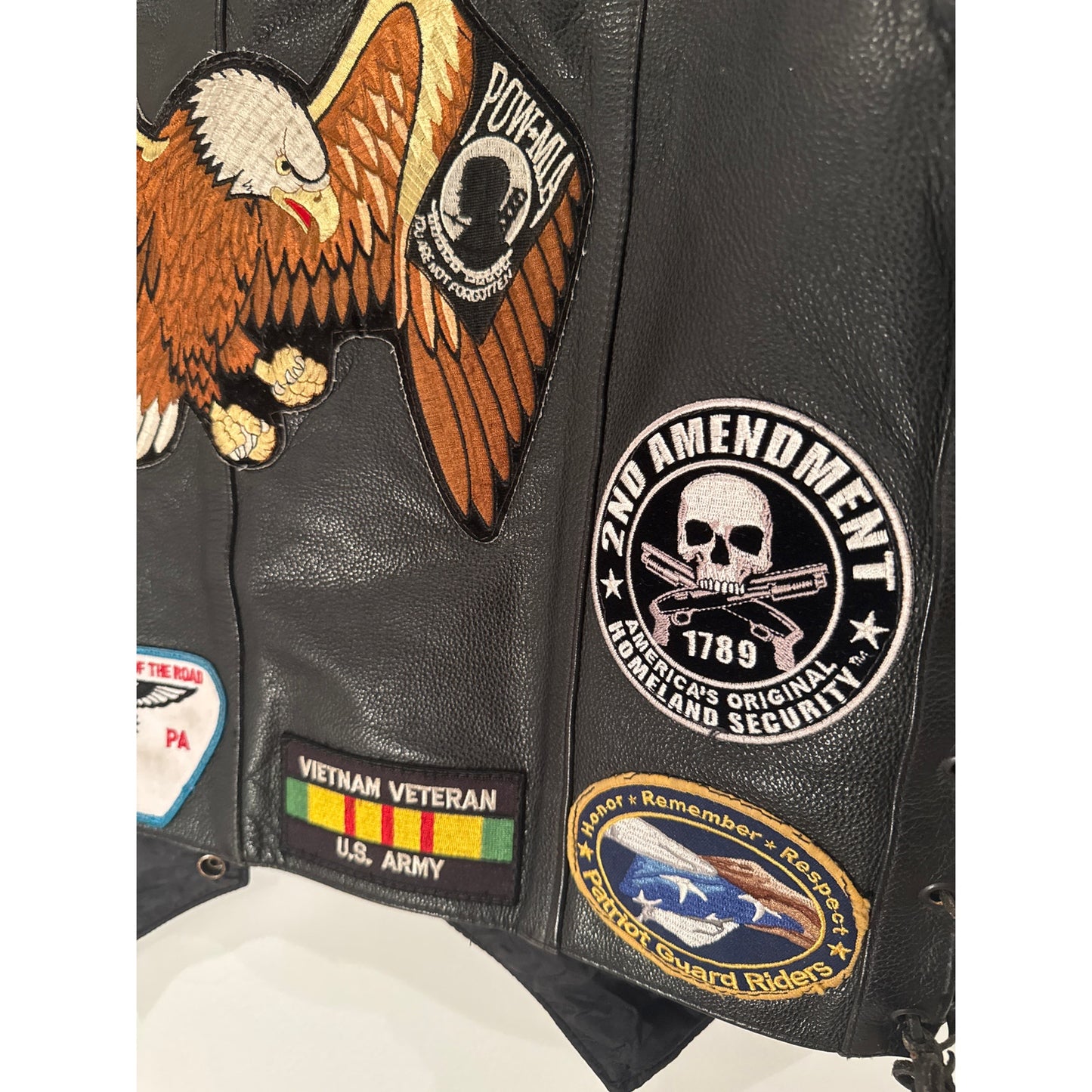 FMC Leather Motorcycle Vest with Patches – Size 44– Biker/Veteran Style