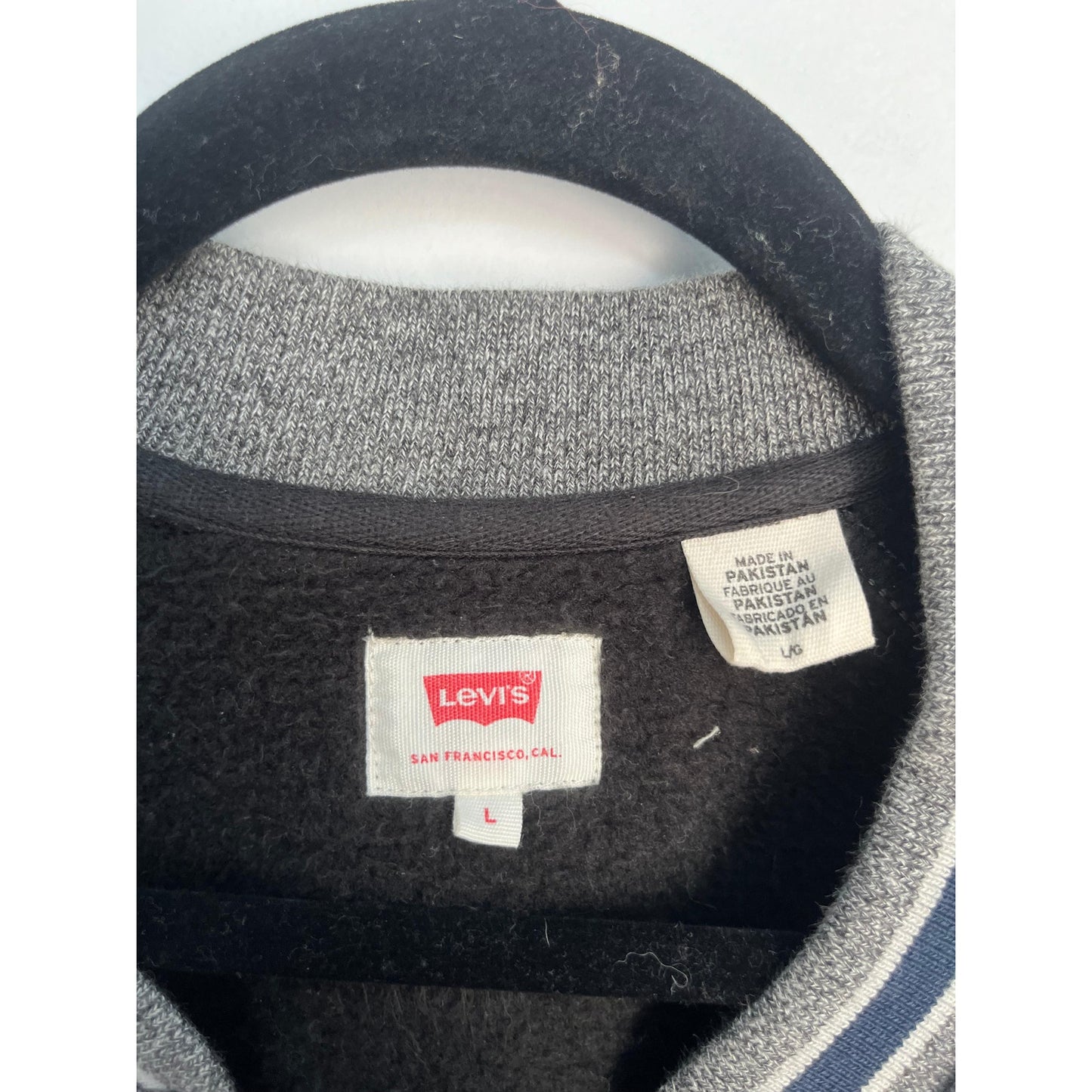 Levis Varsity Jacket Men L Gray Wool Vinatge Rare Blend Snap Front Striped Trim