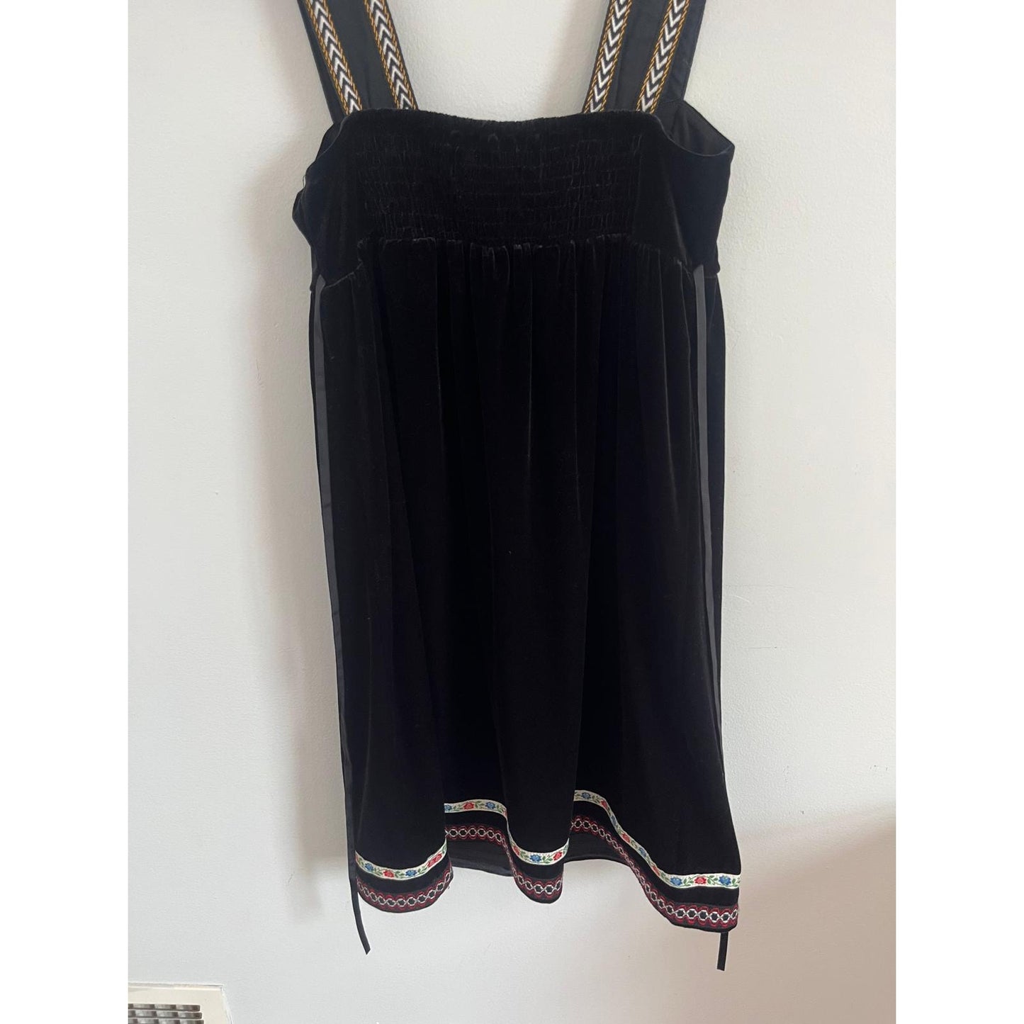 Free People Velvet Dress Women XS Black Boho Embroidered Trim NWT