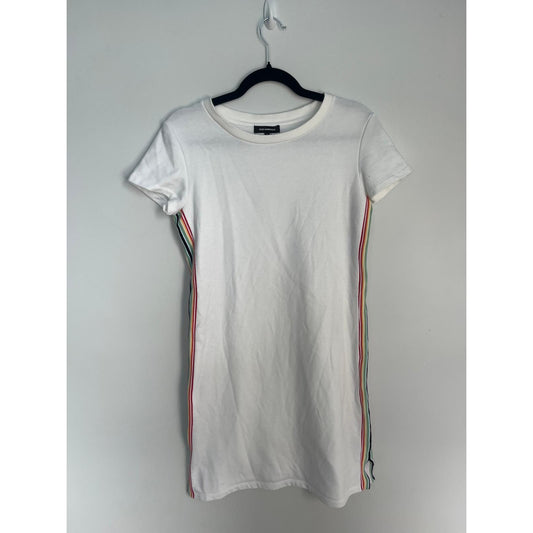 525 America T Shirt Dress Women Small White Rainbow Stripe Side Tee