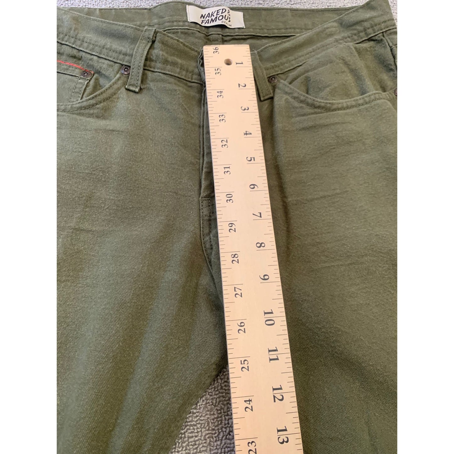 NAKED & FAMOUS Men's 32 Weird Guy Army Green Duck Selvedge Jeans