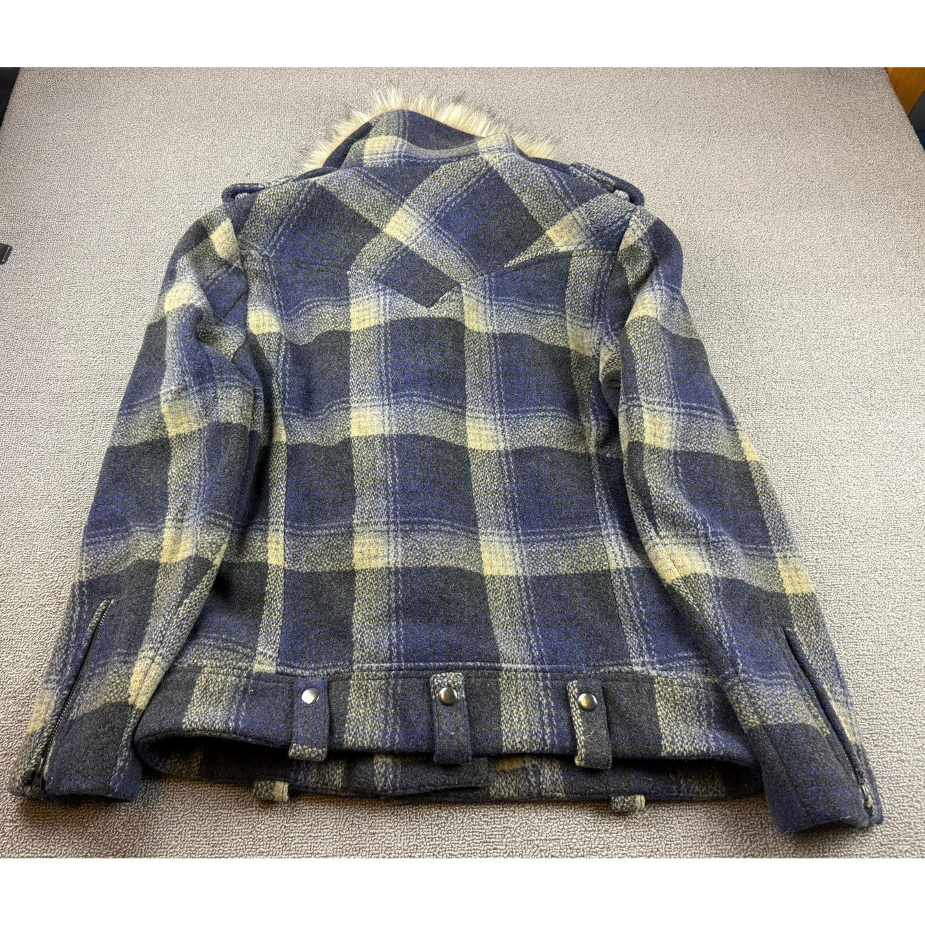 Denim & Supply Ralph Lauren Women's Large  Wool Plaid Faux Fur Trimmed Jacket