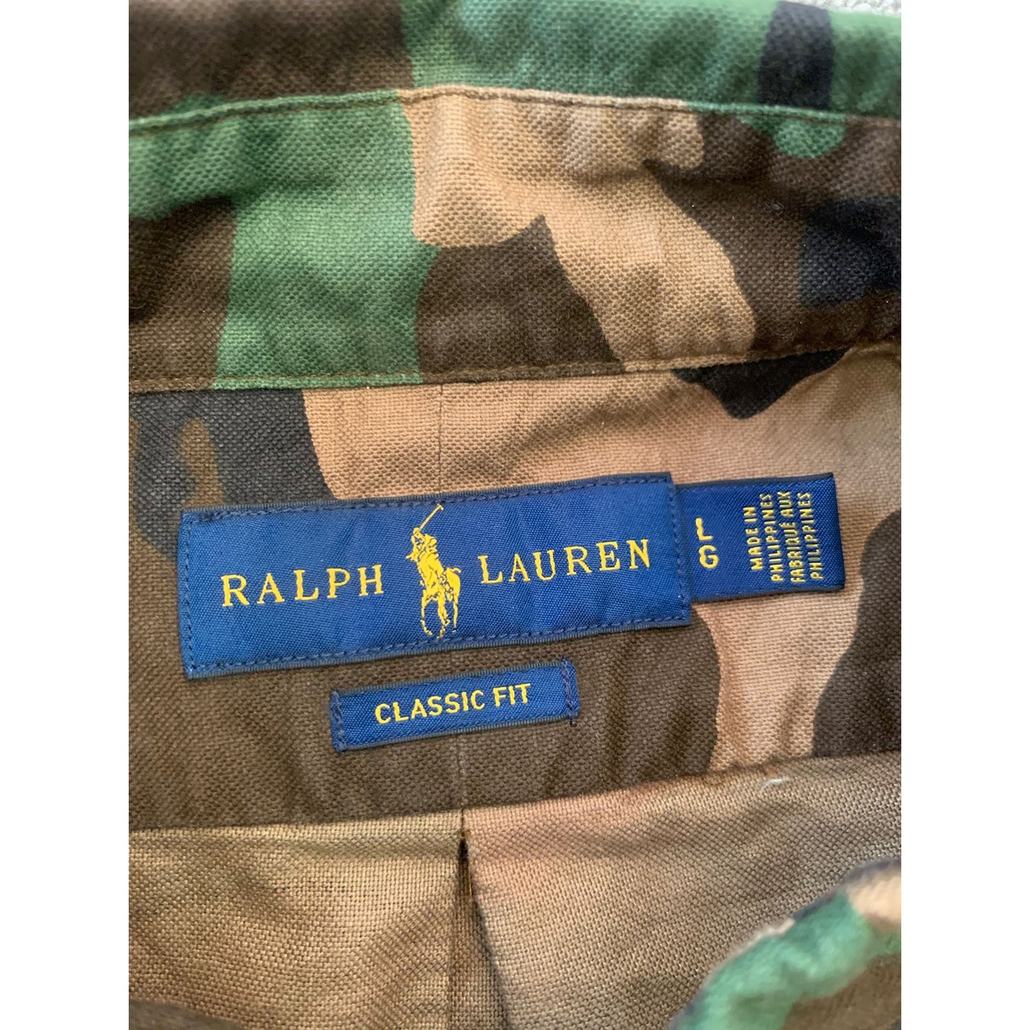 Ralph Lauren Men's Large Green Camo Classic Fit Long Sleeve Button Shirt