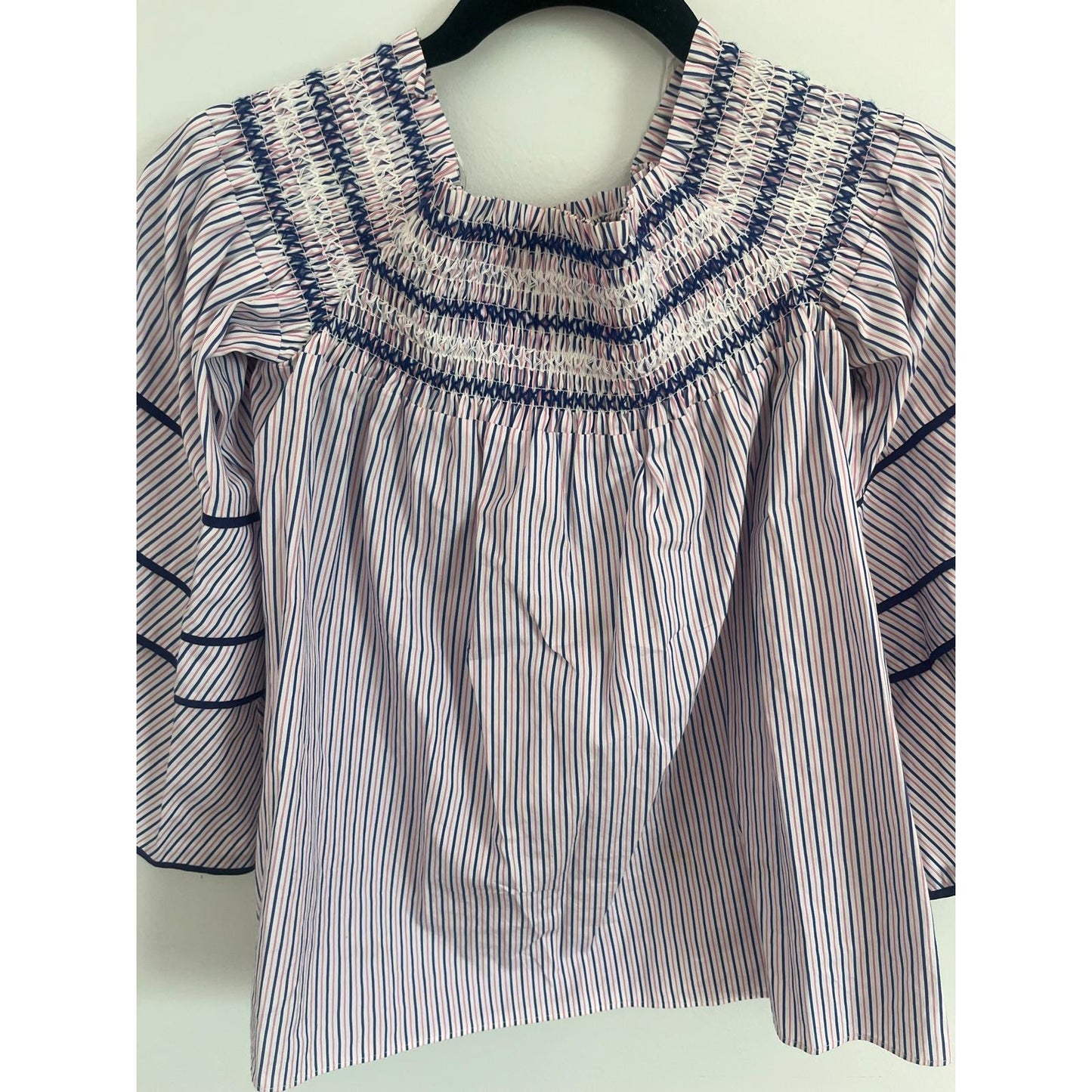 Parker Smocked Blouse Women XS Striped Bell Sleeve Ruffle Boho Top