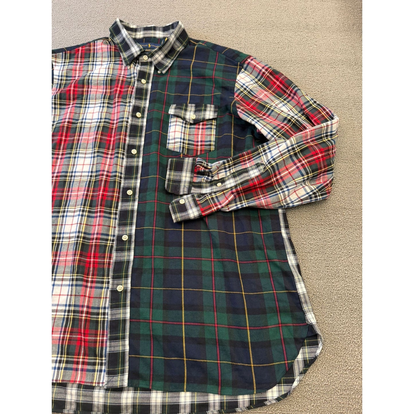 RALPH LAUREN Men's XXL Multi-Color Plaid Patchwork Flannel Shirt