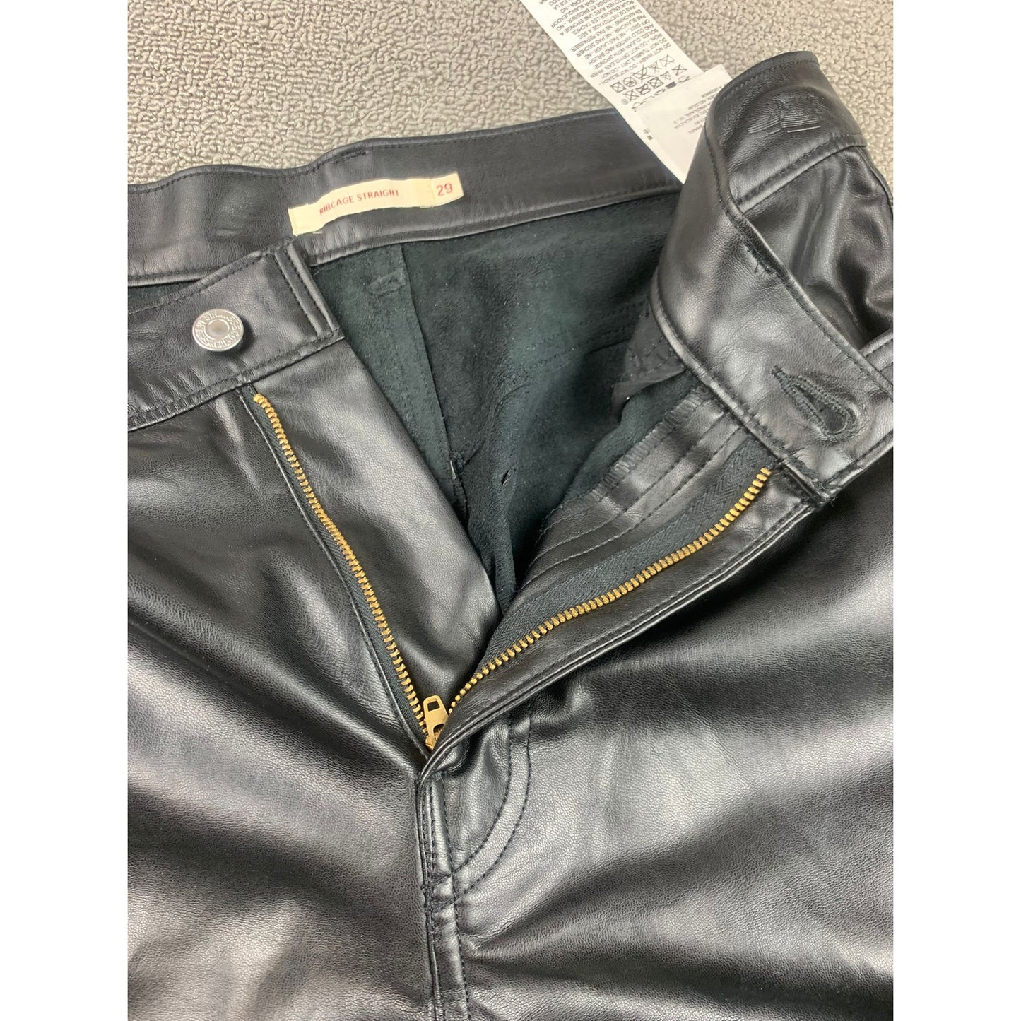 Levi's Women's 29 Black Faux Leather Ribcage Straight High Rise Pants