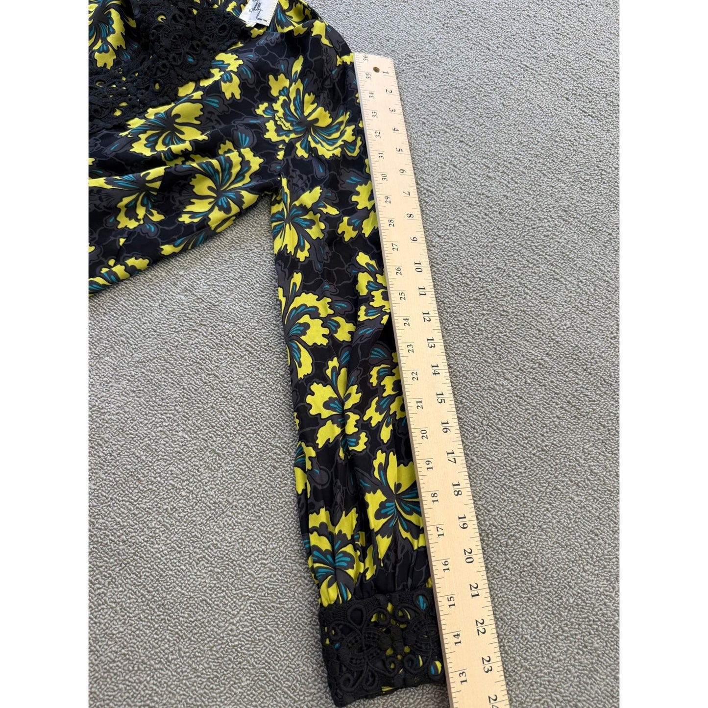 Original Milly Women's Size 2 Black Yellow Floral Mini Dress Long Sleeve