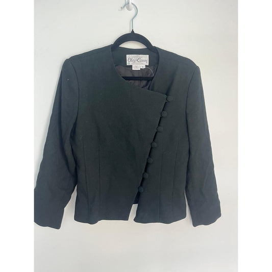 Oleg Cassini Blazer Jacket Women 8 Black Asymmetrical Button Front