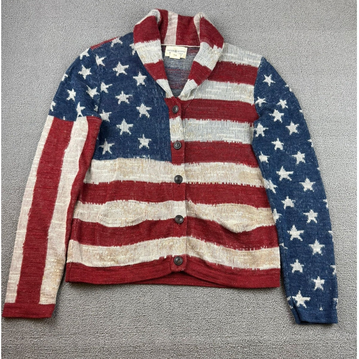 Denim & Supply Ralph Lauren Women's Extra Large American Flag Cardigan Sweater