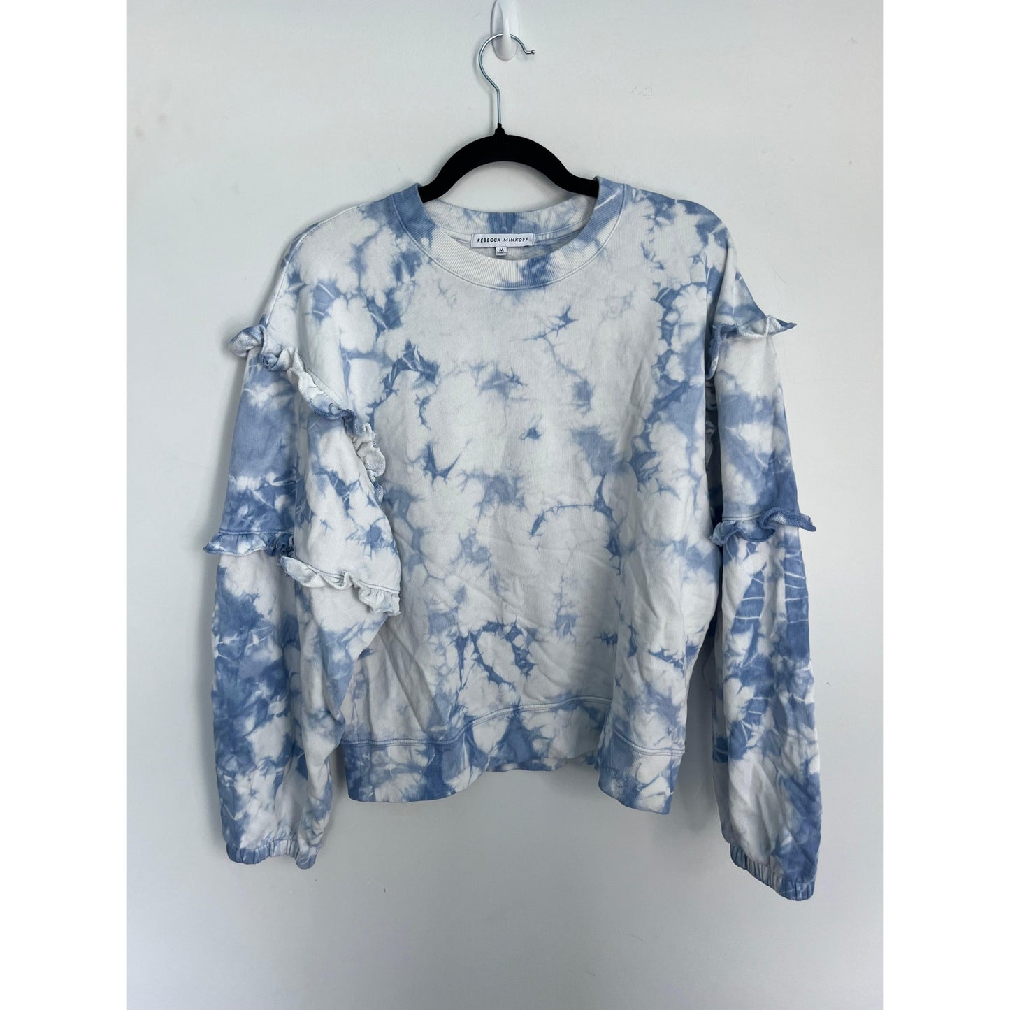 Rebecca Minkoff Tie Dye Sweatshirt Women M Blue Ruffle Sleeve Pullover