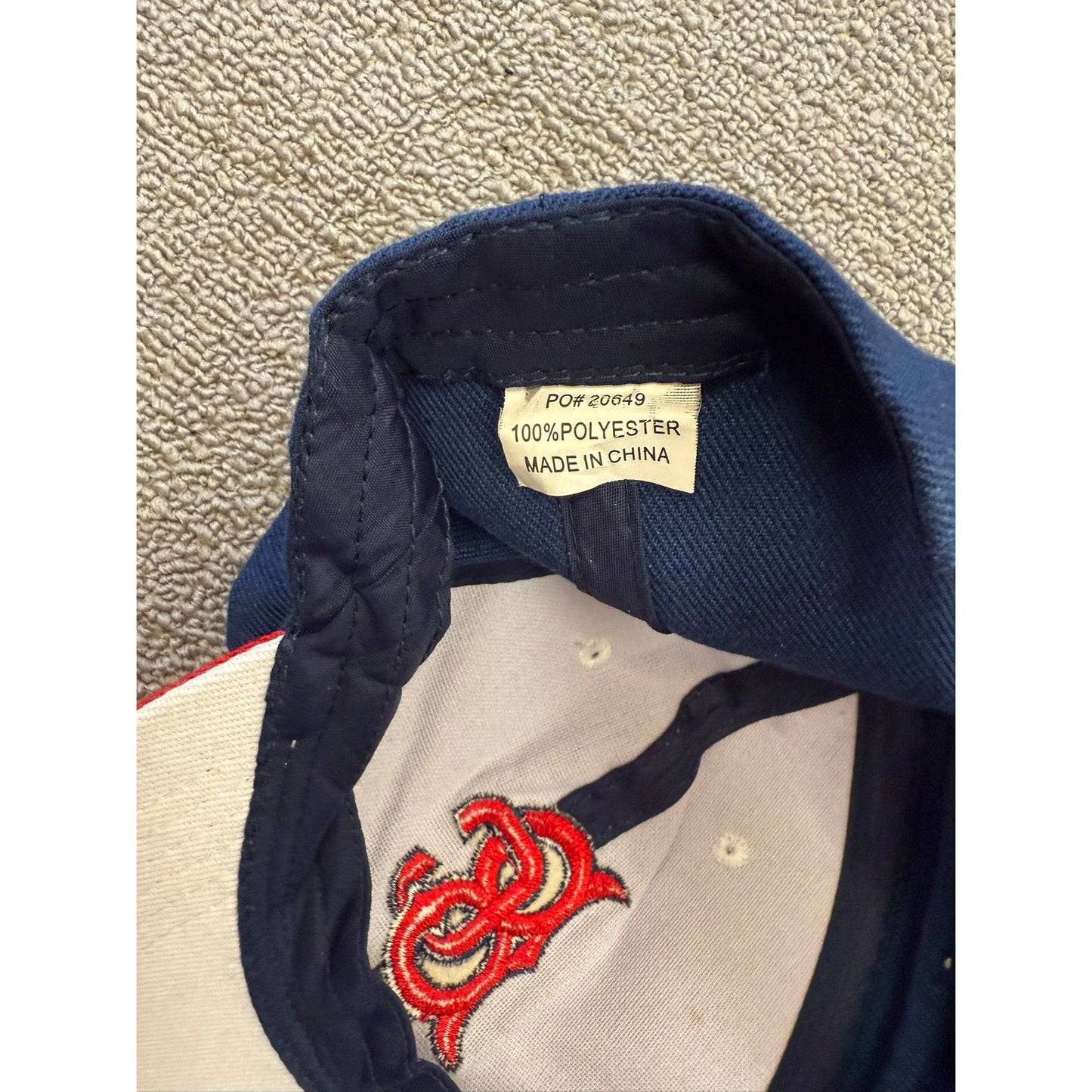 Men's Blue White Red Embroidered Logo 100% Polyester Baseball Cap