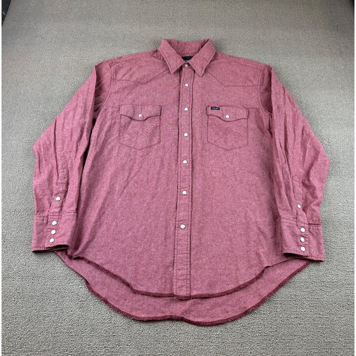 Wrangler Men XL Red Shirt Long Sleeves Western Button Snap Closure Rough Collar