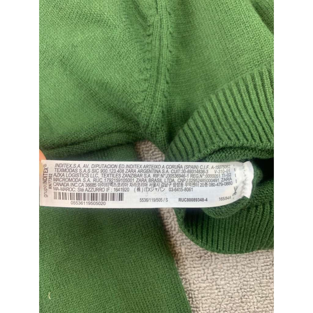 Zara Sweater Women S Green Turtleneck Cropped Pullover Stretch Knit Ribbed Trim