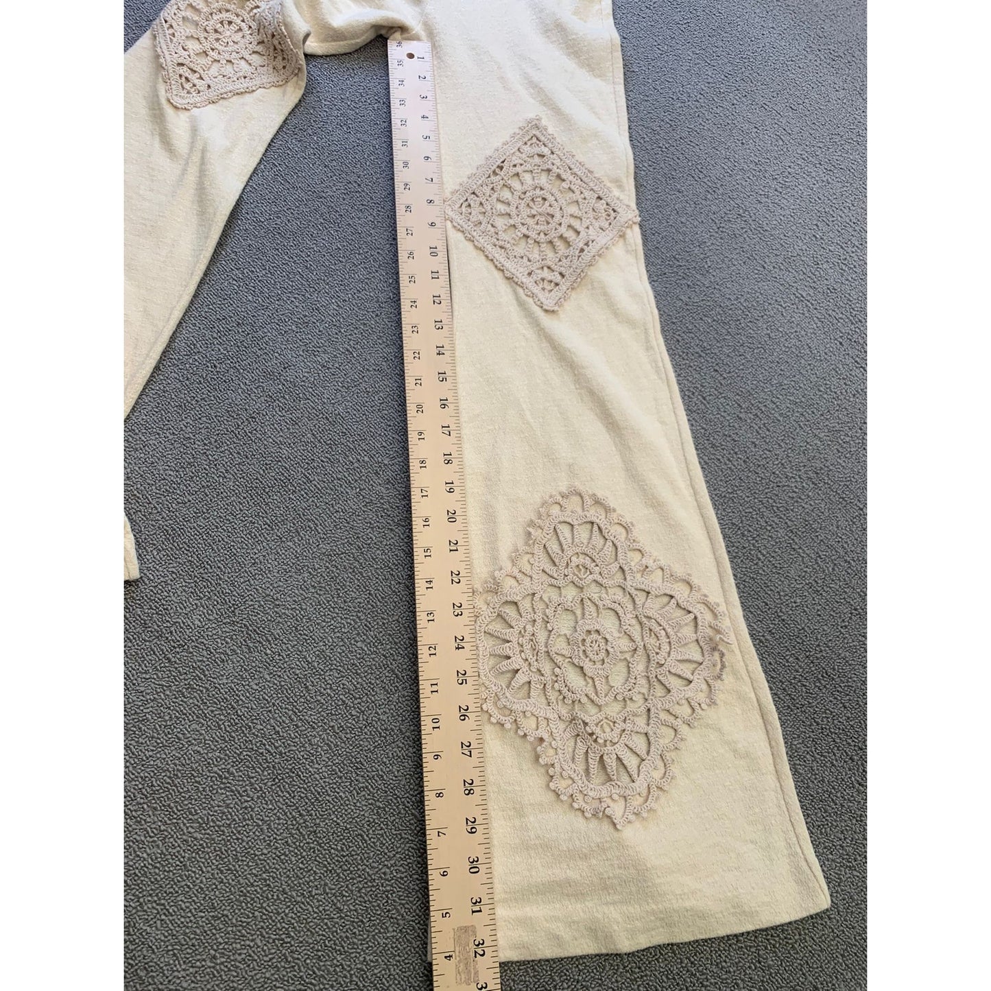Acne Studios Women's S Beige Flare Pants Crochet Patches Pants