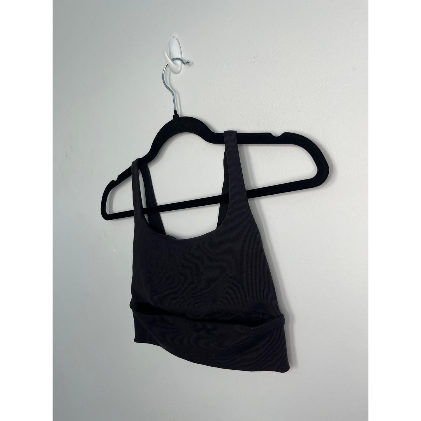 Alo Yoga Ribbed Sports Bra Women M Black Scoop Neck Cropped Stretchy