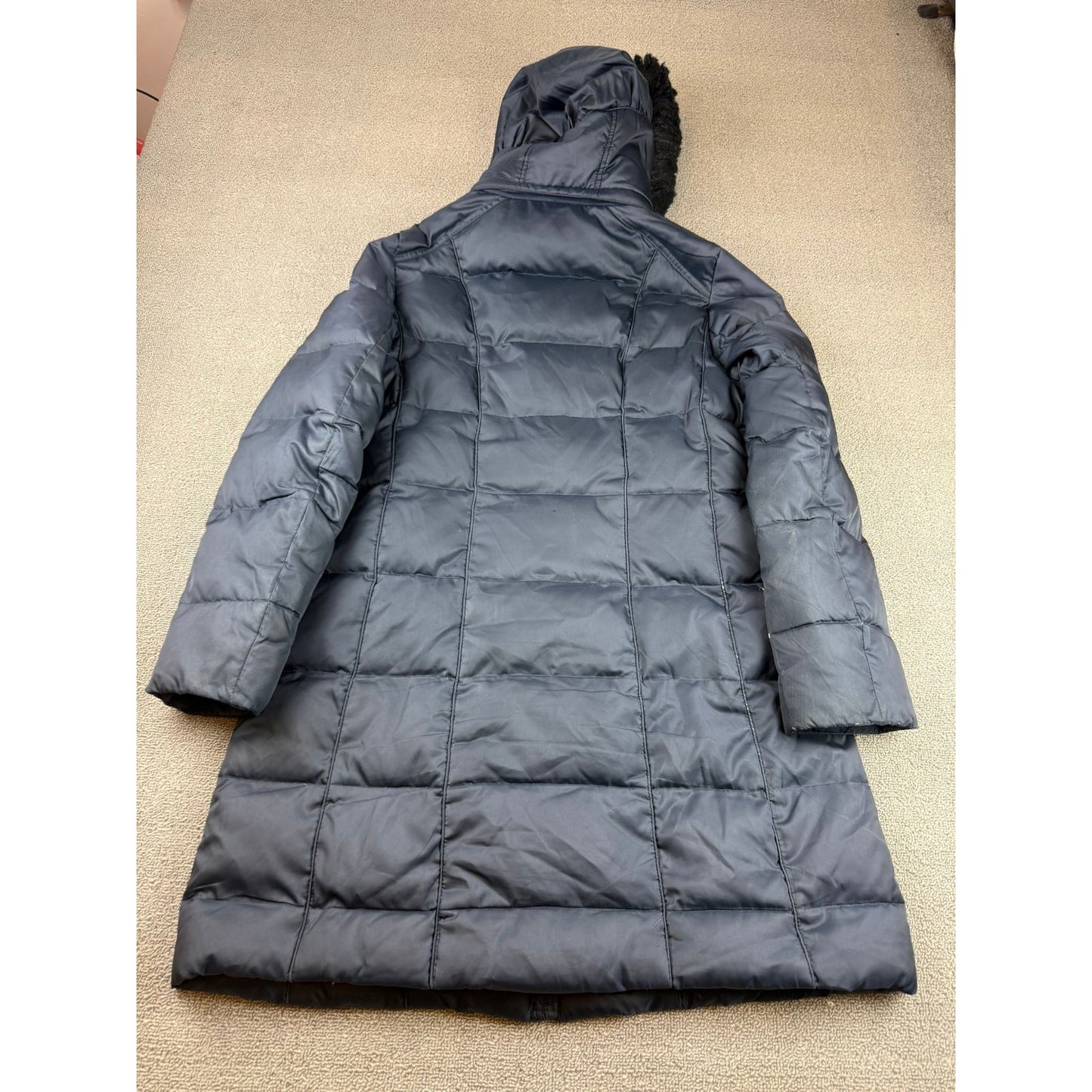 Nautica Women's Medium Navy Blue Hooded Fur Trim Puffer Coat