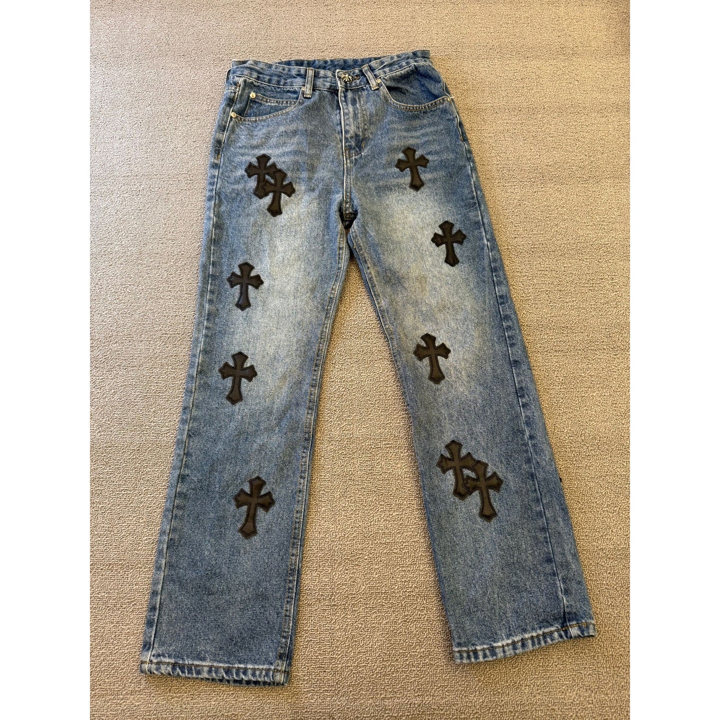 Levi's 550 Women's Chrome Hearts Cross Patch Light Wash Straight Jeans