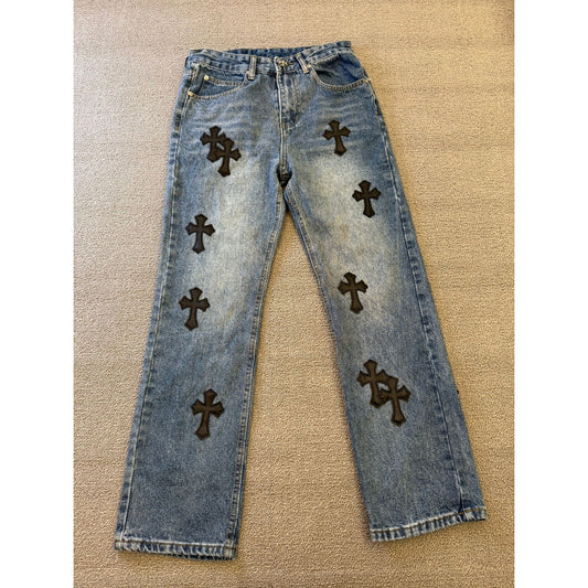 Levi's 550 Women's Chrome Hearts Cross Patch Light Wash Straight Jeans