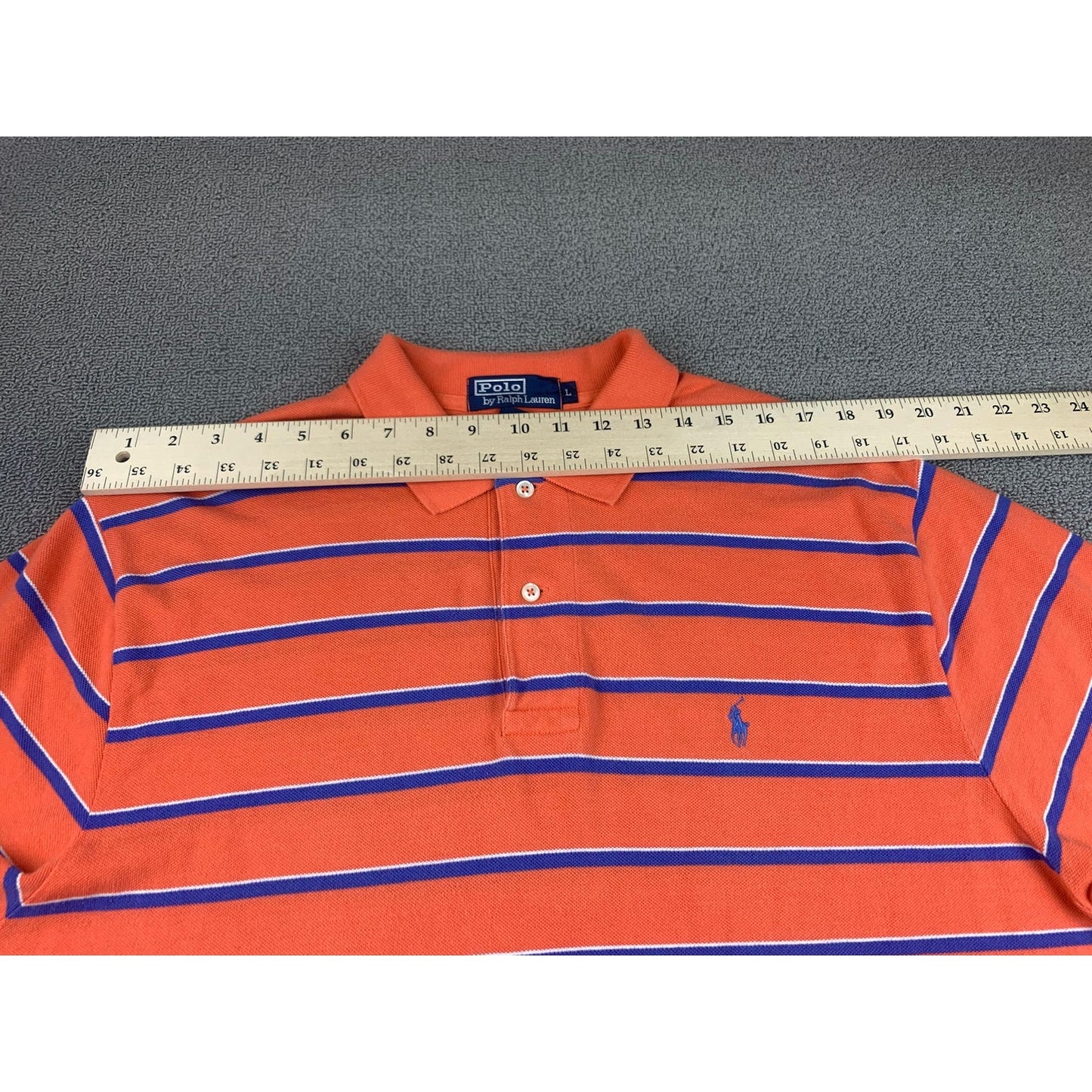 Polo By Ralph Lauren Men's L Orange Blue Striped Short Sleeve Polo Shirt