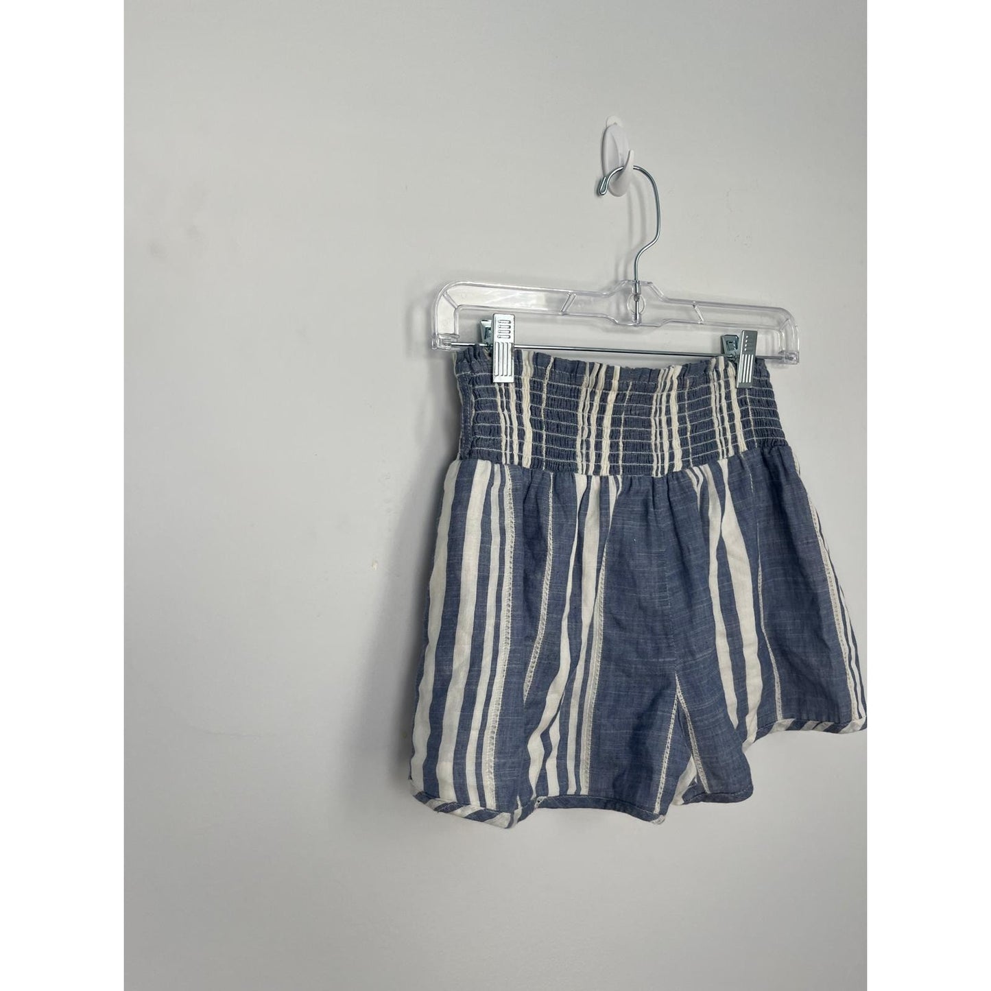 Saylor Striped Linen Blend Shorts Women XS Blue White Smocked High Waist