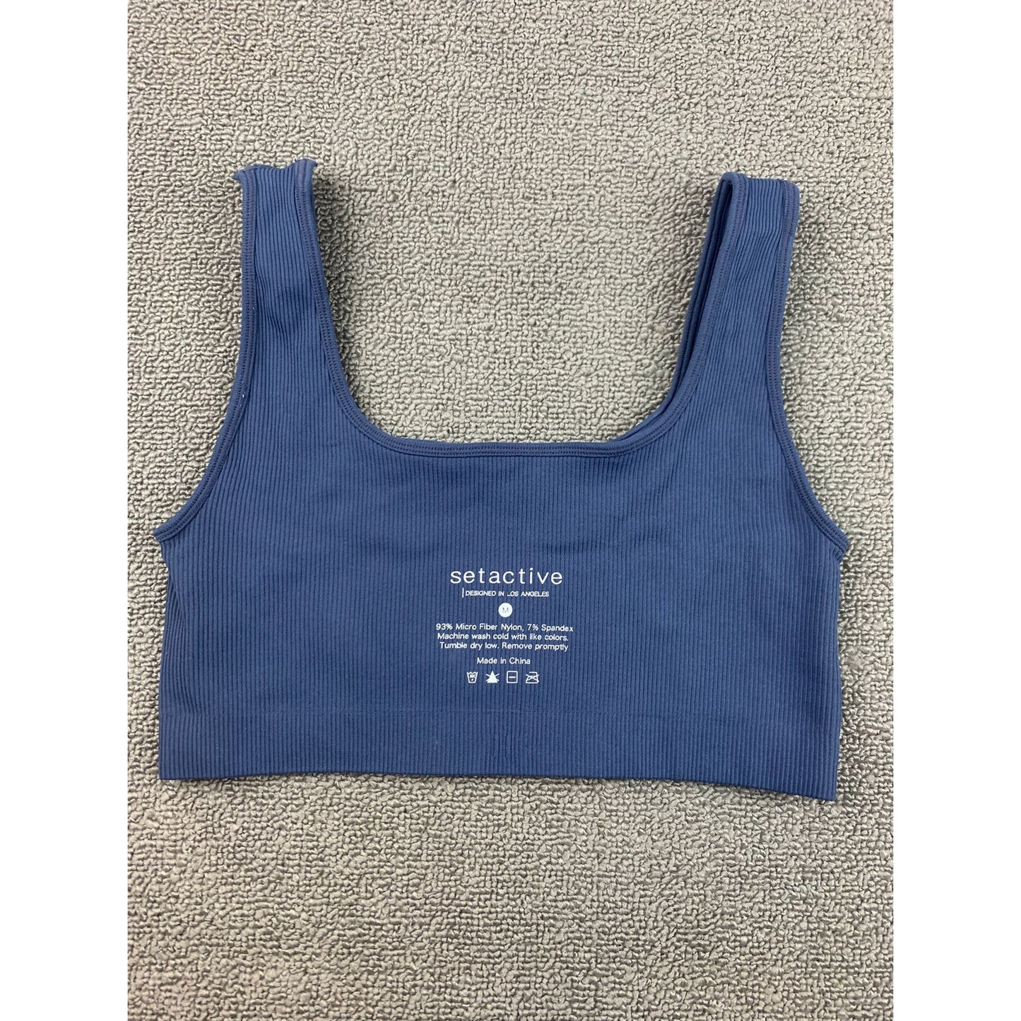 Set Active Women's Medium Blue Ribbed Activewear Sports Bra Leggings Set