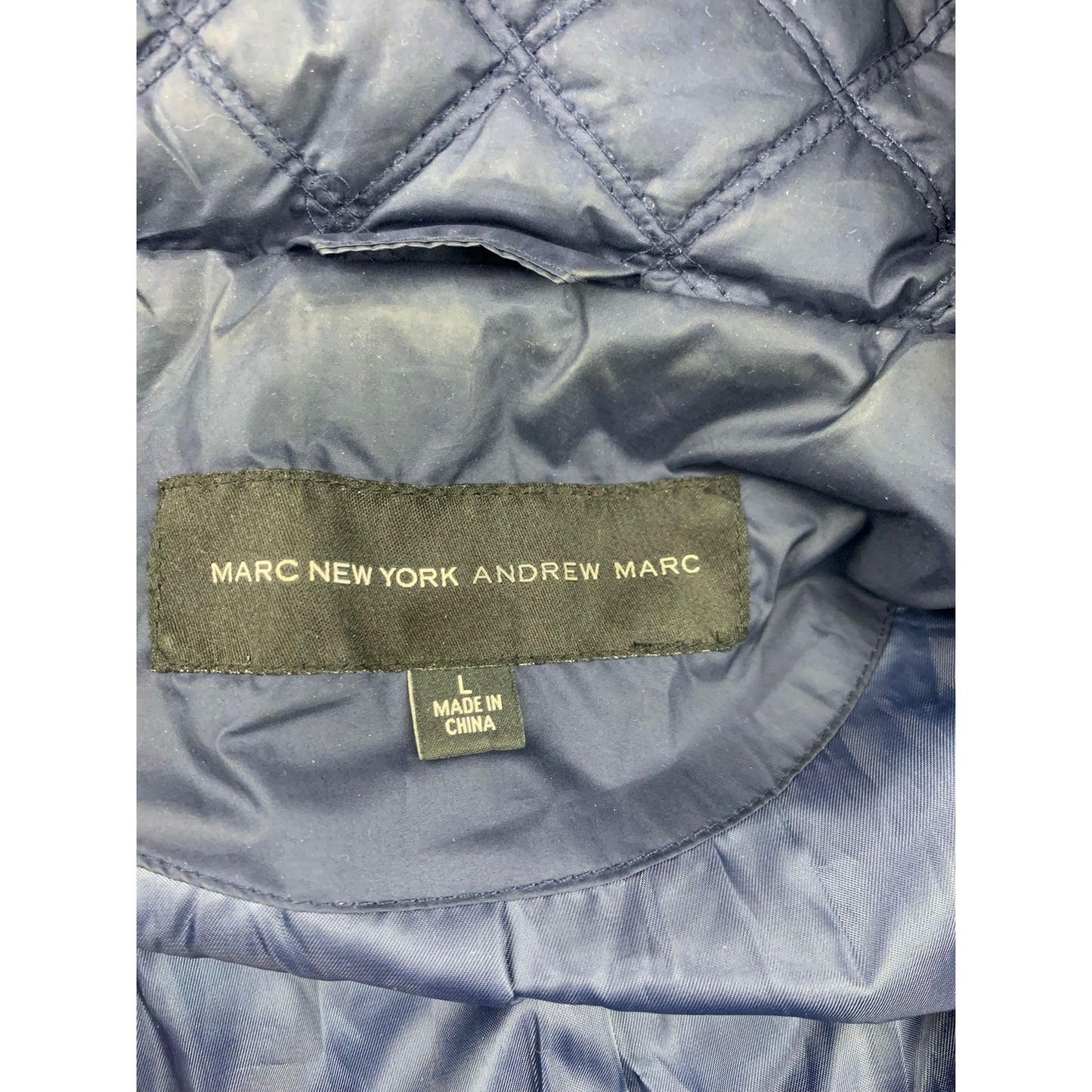 Andrew Marc New York Womens Large Blue Down Quilted Puffer Coat